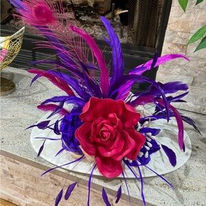 Kentucky Derby Vibrant Pink & Purple Rose Feathered Hat